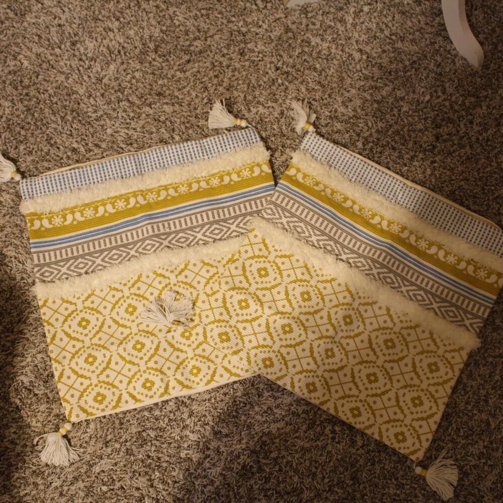 Yellow and white Accent Pillows